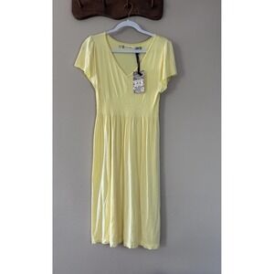 New Chelsea & Violet Buttercup Yellow Linen V-Neck Mini Dress Size Large